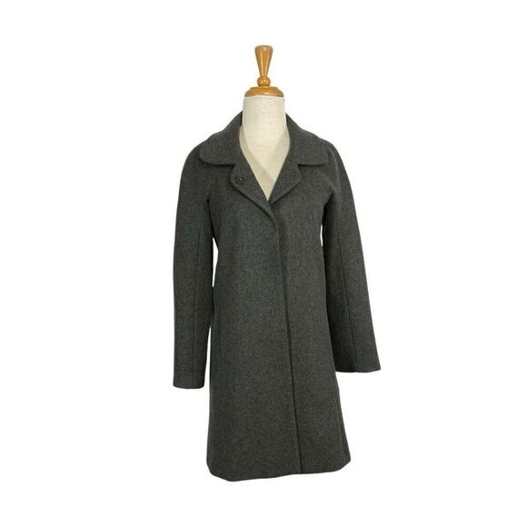Poleci 4 Gray Wool Blend Long Dress Coat Y2K Minimalist Chic Professional Boss - Picture 6 of 11